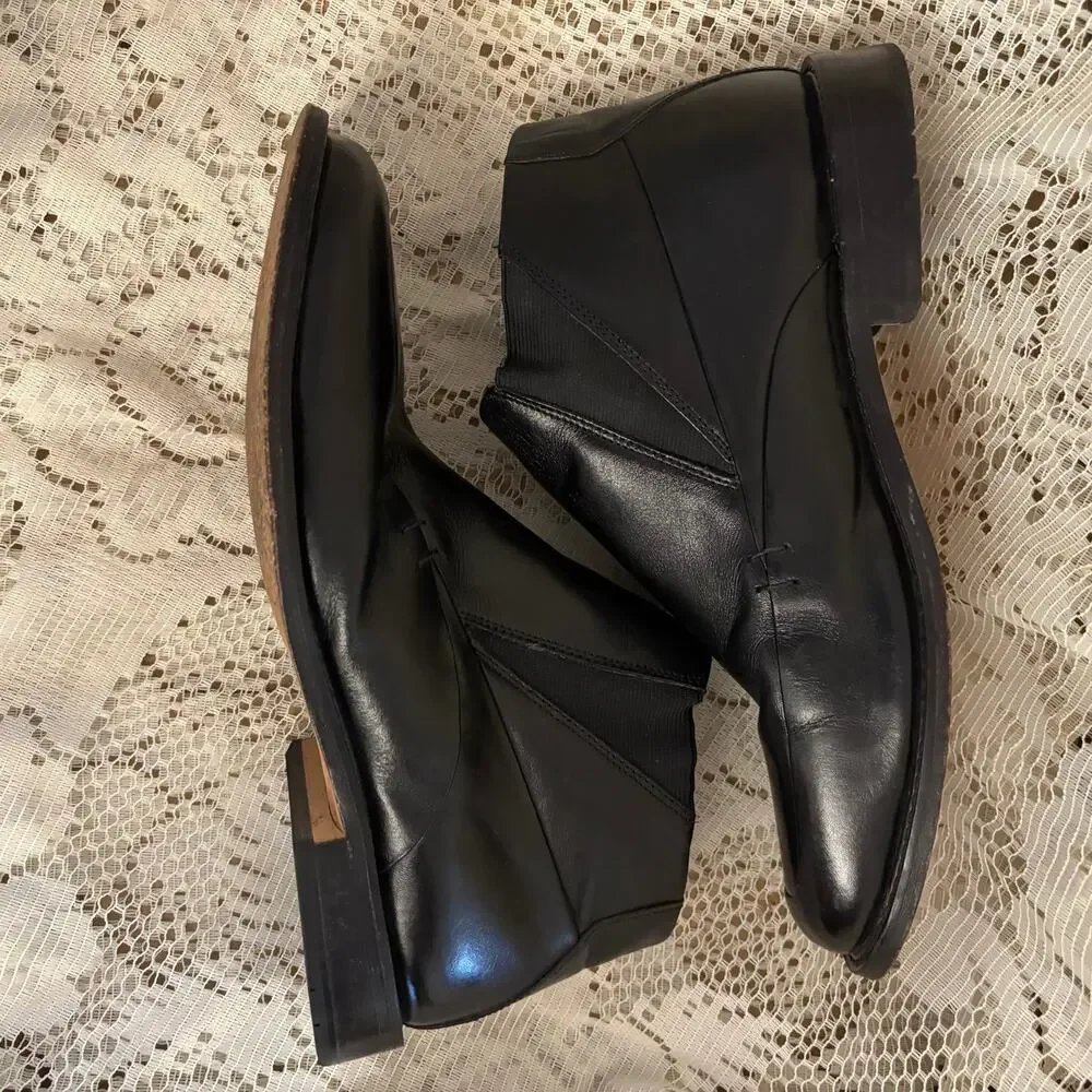 Brass Boot Men's US 10.5 Black Leather Square Toe Ankle Boots